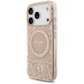 Калъф за iPhone 17 Pro - Guess - IML Flowers Allover Electroplated с перлена каишка MagSafe (GUHMP17LHCPOFPP) - Розов