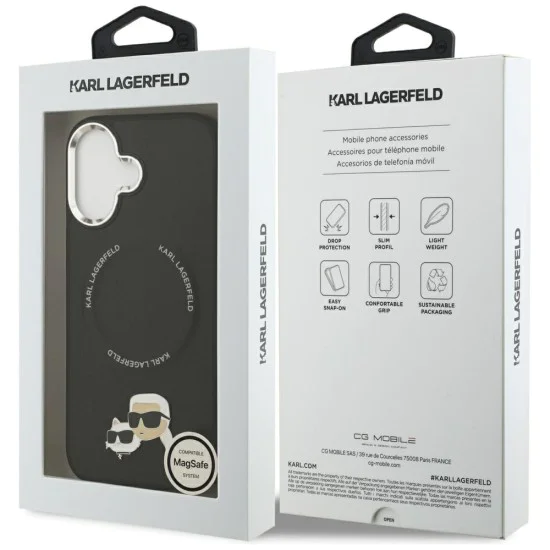 Калъф за iPhone 17 - Karl Lagerfeld - Leather K&C Pins MagSafe (KLHMP17SPSMRKCK) - Черен