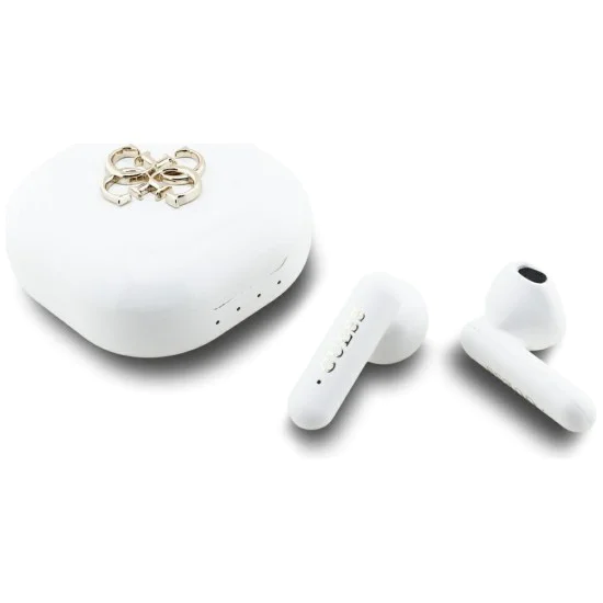Guess - Безжични слушалки 4G с метално лого (GUTWSJ7HE4GH) - Bluetooth, True Wireless Stereo, USB-C, За в ушите - Бяла
