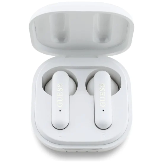 Guess - Безжични слушалки 4G с метално лого (GUTWSJ7HE4GH) - Bluetooth, True Wireless Stereo, USB-C, За в ушите - Бяла