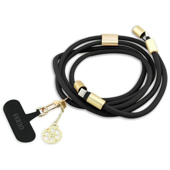 Guess - Кабел за данни CBDY 4G Charm (GUCCUCNY4GDK) - USB-C към USB-C, бързо зареждане, регулируема каишка, защитна капачка, 1.5 м - черен