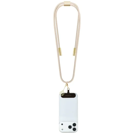 Кабел за данни / зареждане – Guess (GUCCUCNY4GDE) CBDY 4G Charm – USB-C към USB-C, Fast Charge, регулируема каишка, защитна капачка, 1.5m – Бежов
