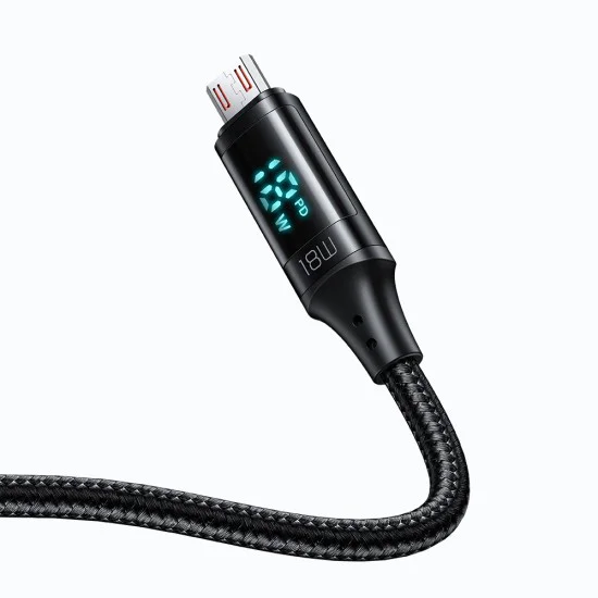 Кабел за данни – Mcdodo (CA-1070) – USB 2.0 → Micro-USB, цифров дисплей, найлон оплетка, алуминий, 3A, 1.2m – Черен