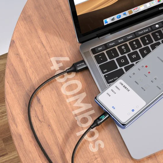 Кабел за данни – Mcdodo (CA-1070) – USB 2.0 → Micro-USB, цифров дисплей, найлон оплетка, алуминий, 3A, 1.2m – Черен