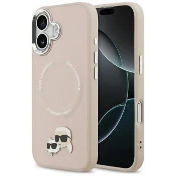 Калъф за iPhone 17 - Karl Lagerfeld - Leather калъф Karl & Choupette с MagSafe щифтове (KLHMP17SPSMRKCP) - Розов