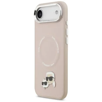 Калъф за iPhone 17 Air - Karl Lagerfeld - Leather Karl & Choupette Pins MagSafe (KLHMP17MPSMLRKCP) - Розов