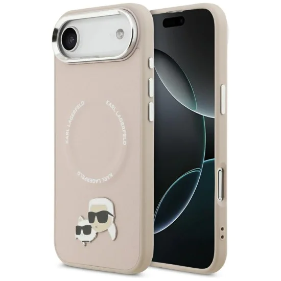 Калъф за iPhone 17 Air - Karl Lagerfeld - Leather Karl & Choupette Pins MagSafe (KLHMP17MPSMLRKCP) - Розов