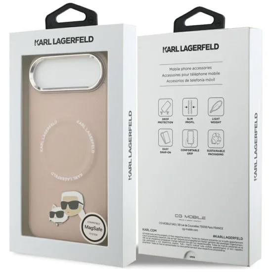 Калъф за iPhone 17 Air - Karl Lagerfeld - Leather Karl & Choupette Pins MagSafe (KLHMP17MPSMLRKCP) - Розов