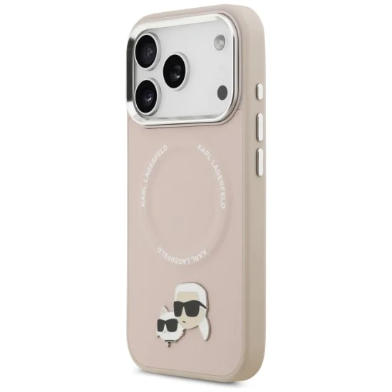 Калъф за iPhone 17 Pro - Karl Lagerfeld - Leather Karl & Choupette Pins MagSafe (KLHMP17LPSMLRKCP) - Розов