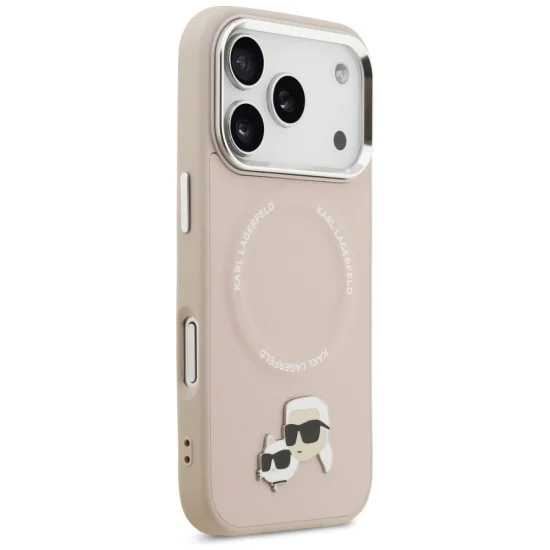 Калъф за iPhone 17 Pro - Karl Lagerfeld - Leather Karl & Choupette Pins MagSafe (KLHMP17LPSMLRKCP) - Розов