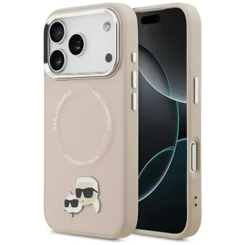 Калъф за iPhone 17 Pro Max - Karl Lagerfeld - Leather с щифтове Karl & Choupette с MagSafe (KLHMP17XPSMLRKCP) - Розов