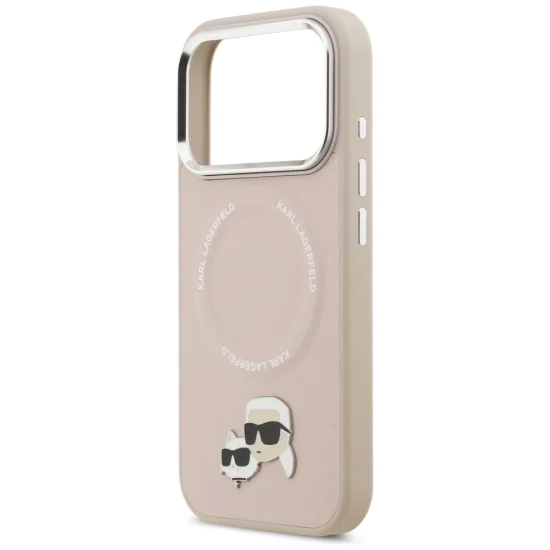 Калъф за iPhone 17 Pro Max - Karl Lagerfeld - Leather с щифтове Karl & Choupette с MagSafe (KLHMP17XPSMLRKCP) - Розов