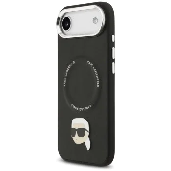 Калъф за iPhone 17 Air - Karl Lagerfeld Leather Karl Pin MagSafe - Черен