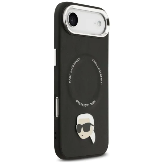 Калъф за iPhone 17 Air - Karl Lagerfeld Leather Karl Pin MagSafe - Черен