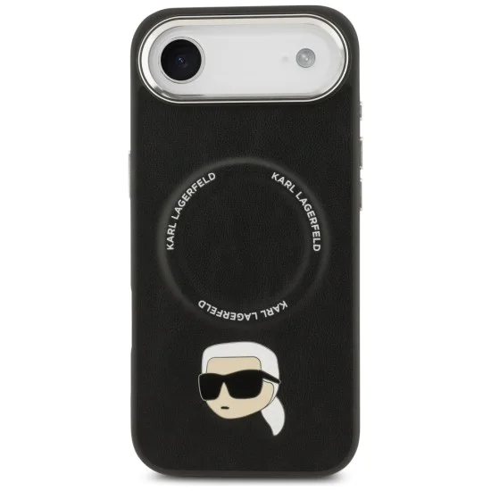 Калъф за iPhone 17 Air - Karl Lagerfeld Leather Karl Pin MagSafe - Черен