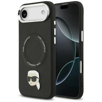 Калъф за iPhone 17 Air - Karl Lagerfeld Leather Karl Pin MagSafe - Черен