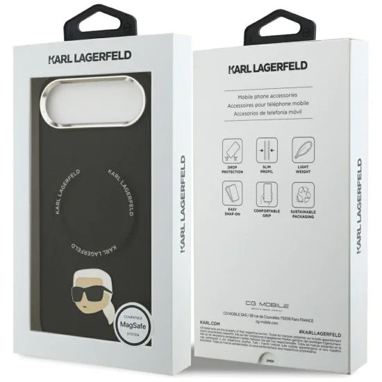 Калъф за iPhone 17 Air - Karl Lagerfeld Leather Karl Pin MagSafe - Черен
