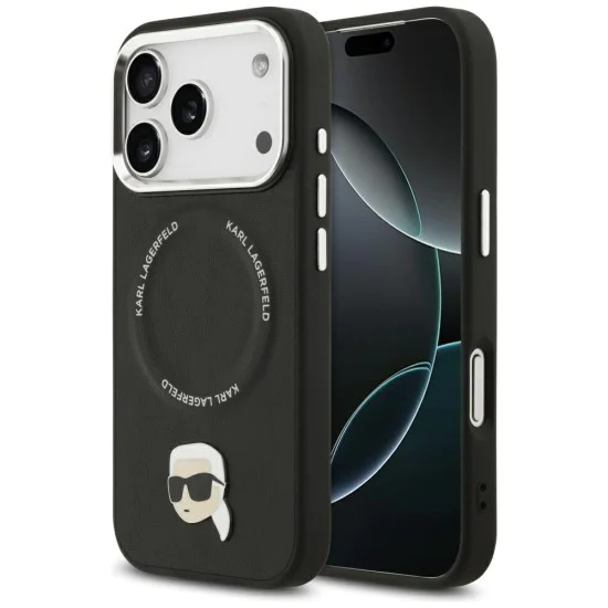 Калъф за iPhone 17 Pro - Karl Lagerfeld - Leather Karl Pin MagSafe (KLHMP17LPSMLRKLK) - Черен