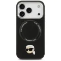 Калъф за iPhone 17 Pro - Karl Lagerfeld - Leather Karl Pin MagSafe (KLHMP17LPSMLRKLK) - Черен