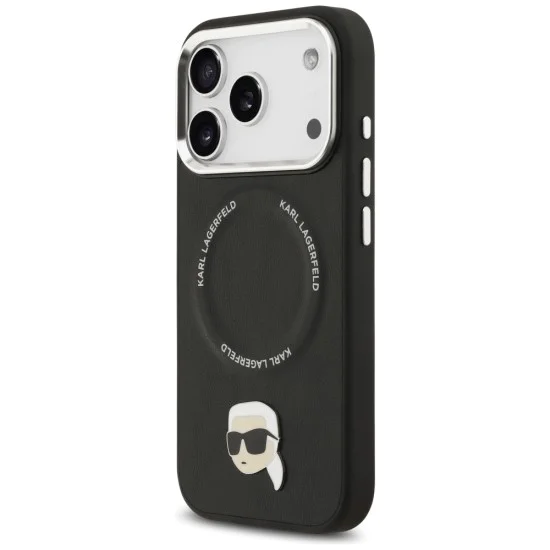 Калъф за iPhone 17 Pro - Karl Lagerfeld - Leather Karl Pin MagSafe (KLHMP17LPSMLRKLK) - Черен