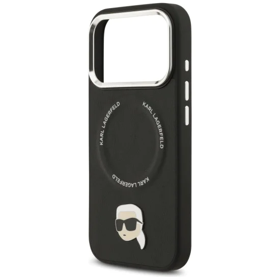 Калъф за iPhone 17 Pro - Karl Lagerfeld - Leather Karl Pin MagSafe (KLHMP17LPSMLRKLK) - Черен