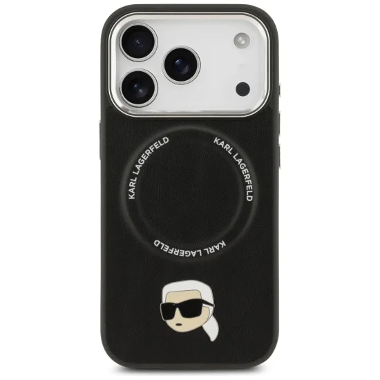 Калъф за iPhone 17 Pro Max - Karl Lagerfeld - Leather Karl Pin MagSafe (KLHMP17XPSMLRKLK) - Черен