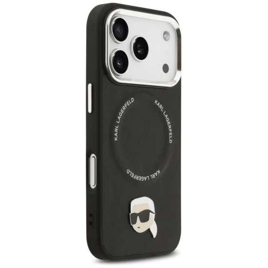 Калъф за iPhone 17 Pro Max - Karl Lagerfeld - Leather Karl Pin MagSafe (KLHMP17XPSMLRKLK) - Черен