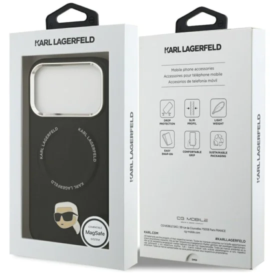 Калъф за iPhone 17 Pro Max - Karl Lagerfeld - Leather Karl Pin MagSafe (KLHMP17XPSMLRKLK) - Черен