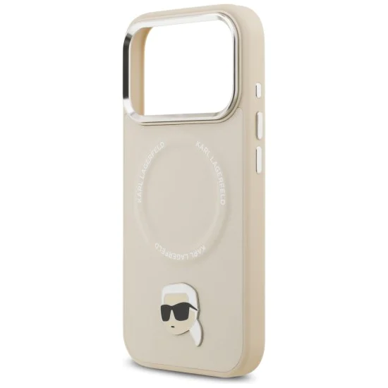 Калъф за iPhone 17 Pro - Karl Lagerfeld - Leather Karl Pin MagSafe (KLHMP17LPSMLRKLE) - Бежов