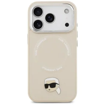 Калъф за iPhone 17 Pro - Karl Lagerfeld - Leather Karl Pin MagSafe (KLHMP17LPSMLRKLE) - Бежов