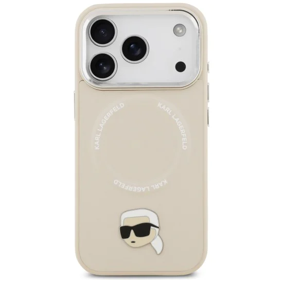 Калъф за iPhone 17 Pro - Karl Lagerfeld - Leather Karl Pin MagSafe (KLHMP17LPSMLRKLE) - Бежов