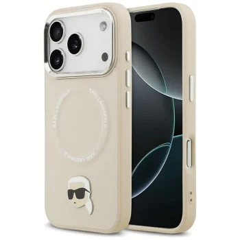 Калъф за iPhone 17 Pro Max - Karl Lagerfeld - Leather Karl Pin MagSafe (KLHMP17XPSMLRKLE) - Бежов