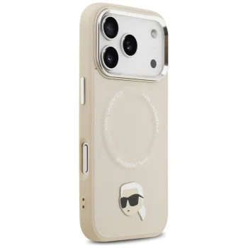 Калъф за iPhone 17 Pro Max - Karl Lagerfeld - Leather Karl Pin MagSafe (KLHMP17XPSMLRKLE) - Бежов