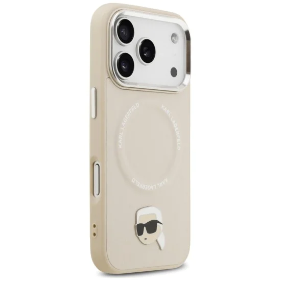 Калъф за iPhone 17 Pro Max - Karl Lagerfeld - Leather Karl Pin MagSafe (KLHMP17XPSMLRKLE) - Бежов