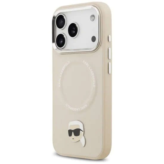 Калъф за iPhone 17 Pro Max - Karl Lagerfeld - Leather Karl Pin MagSafe (KLHMP17XPSMLRKLE) - Бежов