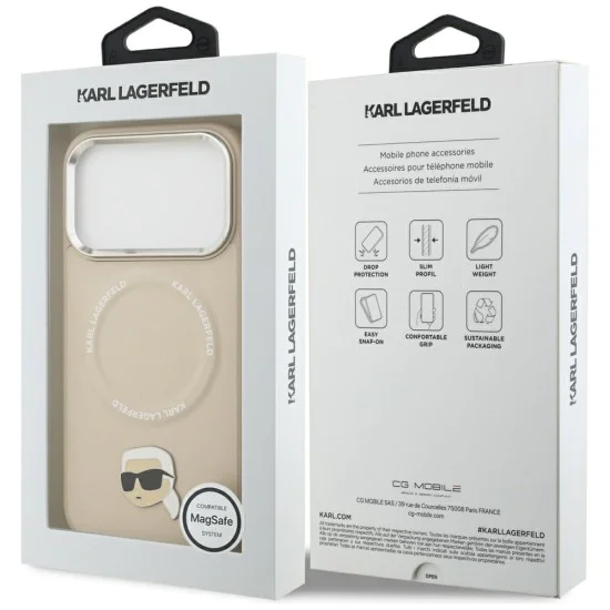 Калъф за iPhone 17 Pro Max - Karl Lagerfeld - Leather Karl Pin MagSafe (KLHMP17XPSMLRKLE) - Бежов