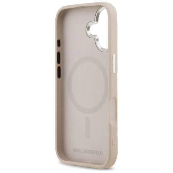 Калъф за iPhone 17 - Karl Lagerfeld - Leather Choupette Pin MagSafe (KLHMP17SPSMLRCHP) - Розов