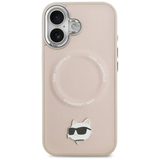 Калъф за iPhone 17 - Karl Lagerfeld - Leather Choupette Pin MagSafe (KLHMP17SPSMLRCHP) - Розов