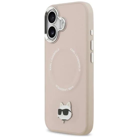 Калъф за iPhone 17 - Karl Lagerfeld - Leather Choupette Pin MagSafe (KLHMP17SPSMLRCHP) - Розов