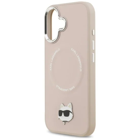 Калъф за iPhone 17 - Karl Lagerfeld - Leather Choupette Pin MagSafe (KLHMP17SPSMLRCHP) - Розов