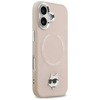 Калъф за iPhone 17 - Karl Lagerfeld - Leather Choupette Pin MagSafe (KLHMP17SPSMLRCHP) - Розов