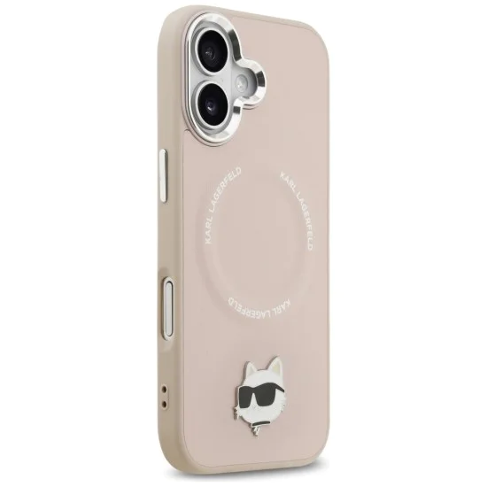 Калъф за iPhone 17 - Karl Lagerfeld - Leather Choupette Pin MagSafe (KLHMP17SPSMLRCHP) - Розов