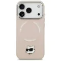 Калъф за iPhone 17 Pro Max - Karl Lagerfeld - Leather Choupette Pin MagSafe (KLHMP17XPSMLRCHP) - Розов