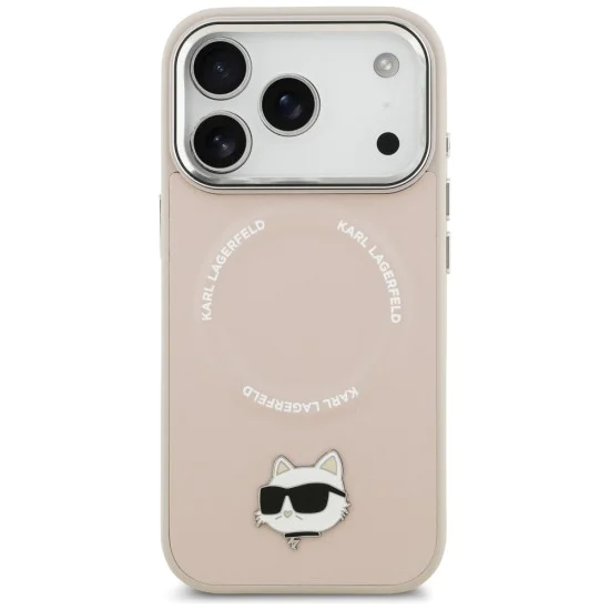 Калъф за iPhone 17 Pro Max - Karl Lagerfeld - Leather Choupette Pin MagSafe (KLHMP17XPSMLRCHP) - Розов