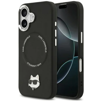 Калъф за iPhone 17 - Karl Lagerfeld - Leather калъф Choupette с щифт MagSafe (KLHMP17SPSMLRCHK) - Черен