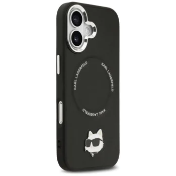 Калъф за iPhone 17 - Karl Lagerfeld - Leather калъф Choupette с щифт MagSafe (KLHMP17SPSMLRCHK) - Черен