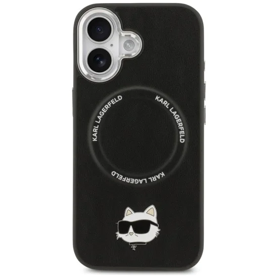 Калъф за iPhone 17 - Karl Lagerfeld - Leather калъф Choupette с щифт MagSafe (KLHMP17SPSMLRCHK) - Черен