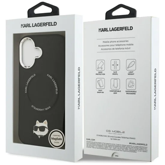 Калъф за iPhone 17 - Karl Lagerfeld - Leather калъф Choupette с щифт MagSafe (KLHMP17SPSMLRCHK) - Черен
