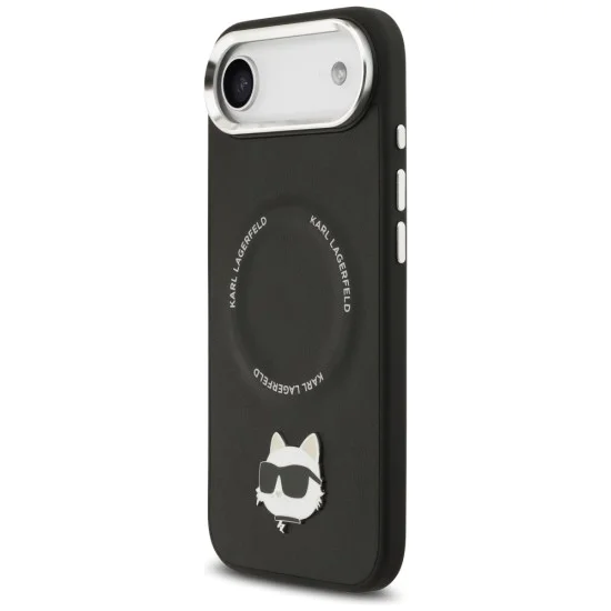 Калъф за iPhone 17 Air - Karl Lagerfeld - Leather Choupette Pin MagSafe (KLHMP17MPSMLRCHK) - Черен