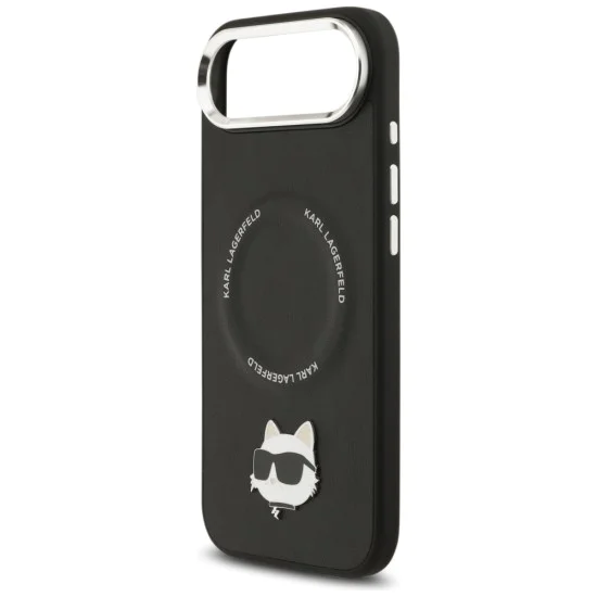Калъф за iPhone 17 Air - Karl Lagerfeld - Leather Choupette Pin MagSafe (KLHMP17MPSMLRCHK) - Черен